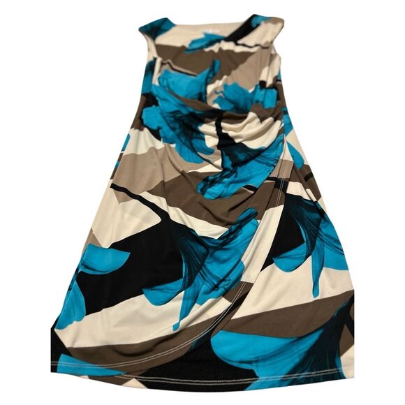 Cleo Women’s Size S Petite Sheath Dress Turquoise Floral Ruched & Lined - Picture 4 of 11